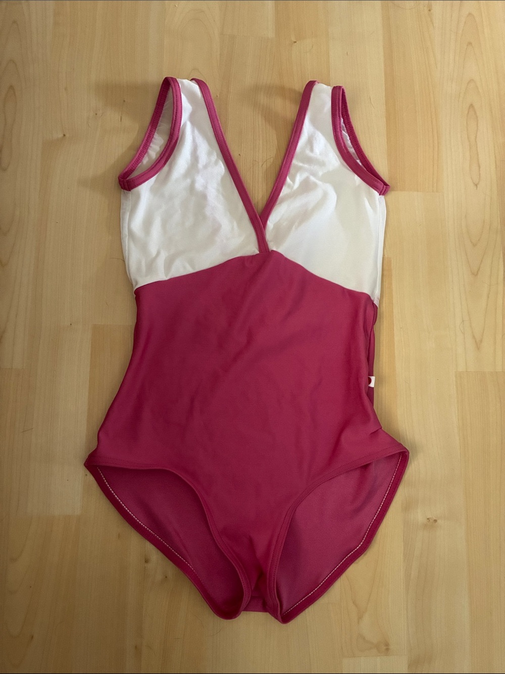 Pink and White V-Neck Dance Leotard Yumiko Alicia